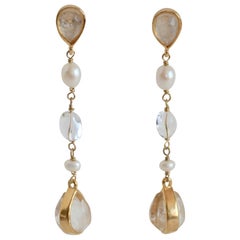 Goossens Paris Rock Crystal and Pearl Pierced Dangle Earrings