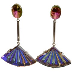 Philippe Ferrandis Vintage Glass Fan and Swarovski Crystal Clip Earrings