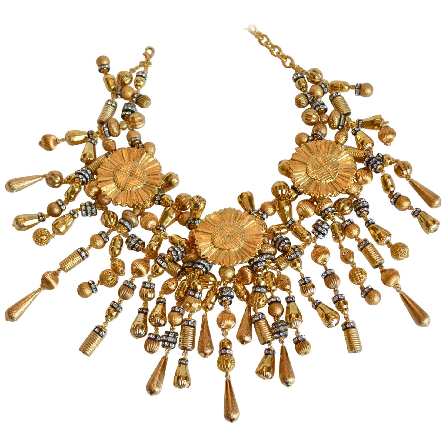Francoise Montague Gold and Crystal Fringe Necklace