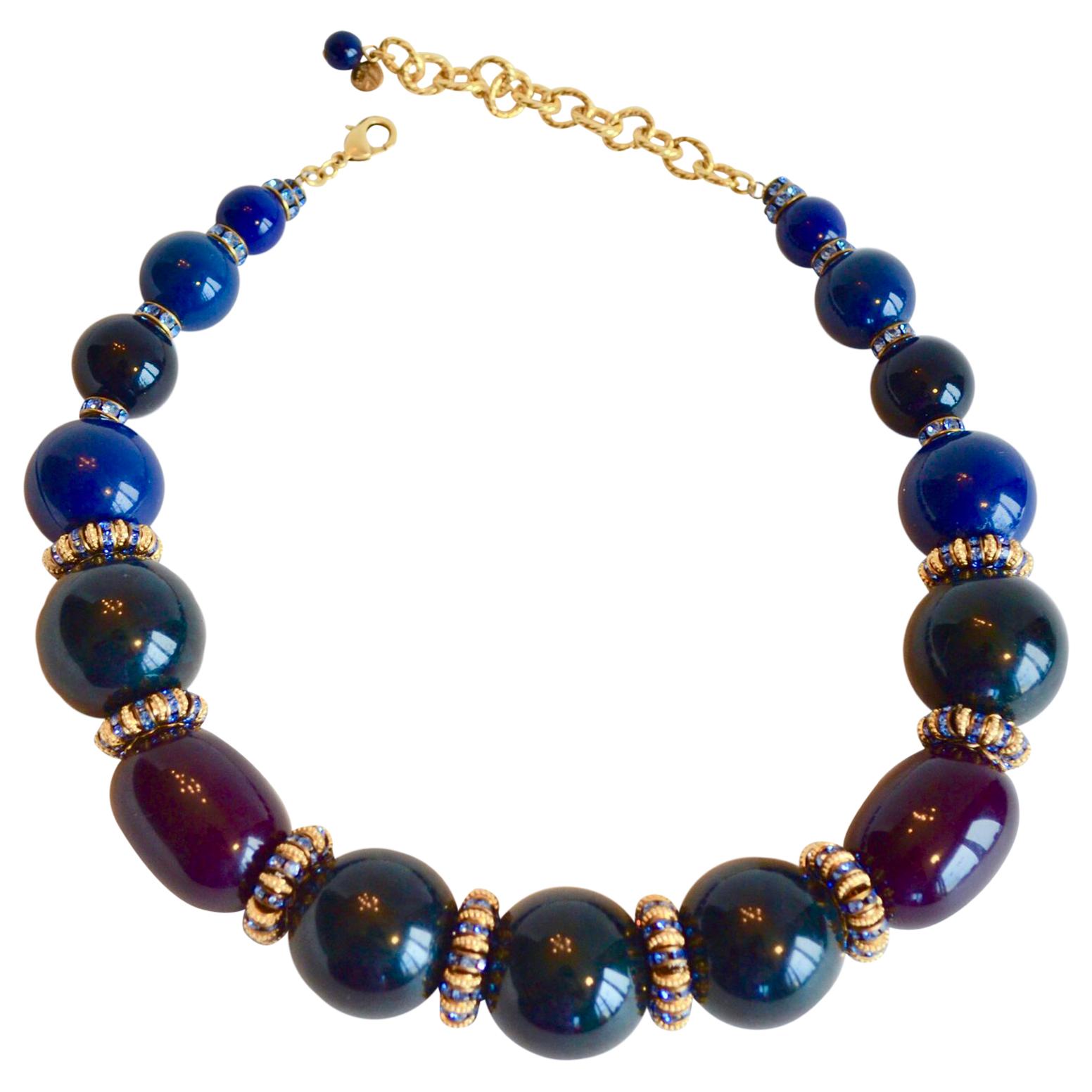 Francoise Montague Blue, Green, and Burgundy Single Strand Necklace For Sale
