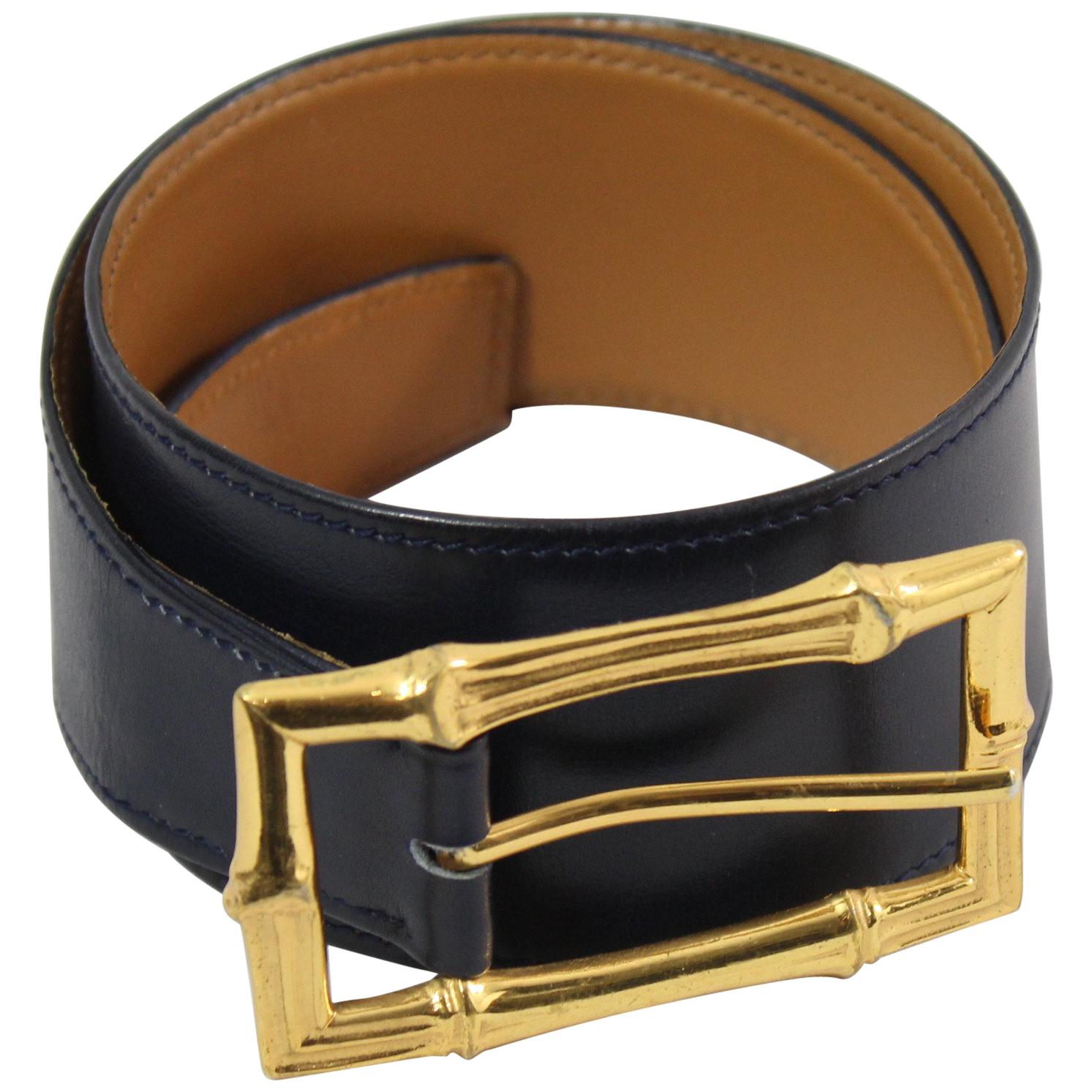 Hermes Vintage Bambou Belt in Navy Box leather