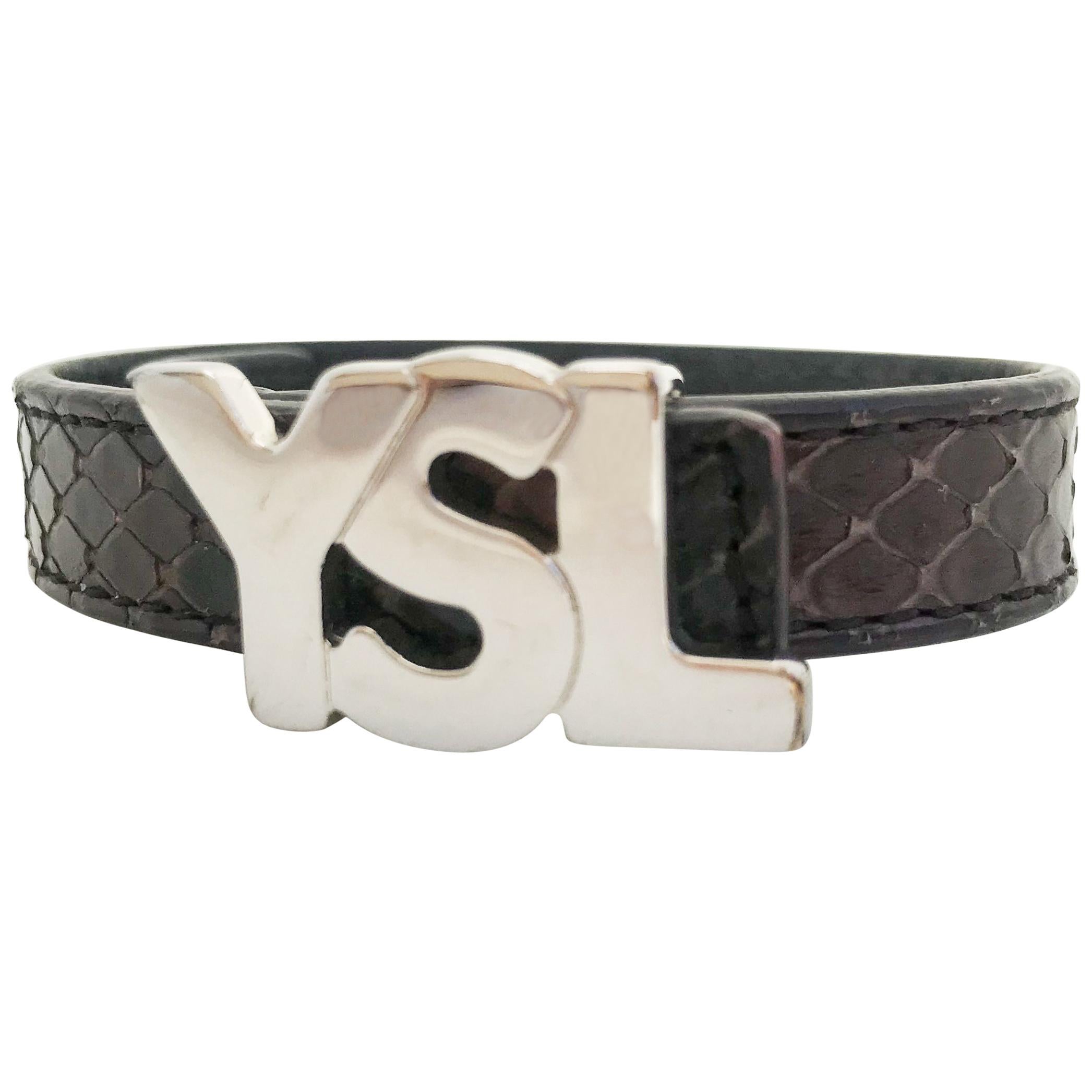 YSL Calf Leather Snakeskin effect Bracelet with logo 