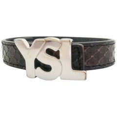 YSL Calf Leather Snakeskin effect Bracelet with logo