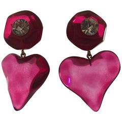 French Pink Heart Statement Earrings 
