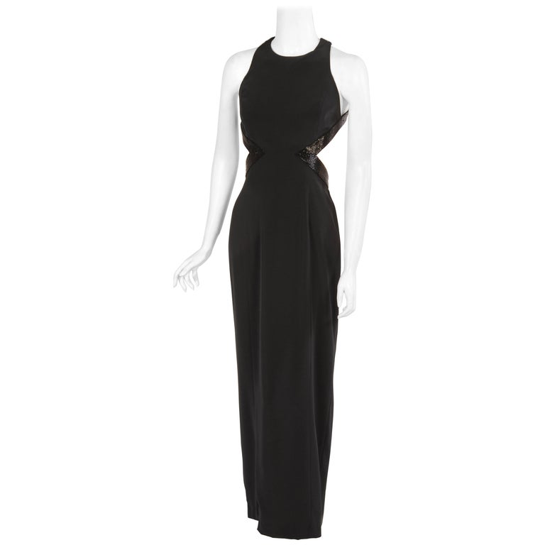 Gianfranco Ferre Architectural Black Beaded Silk Evening Dress with a ...