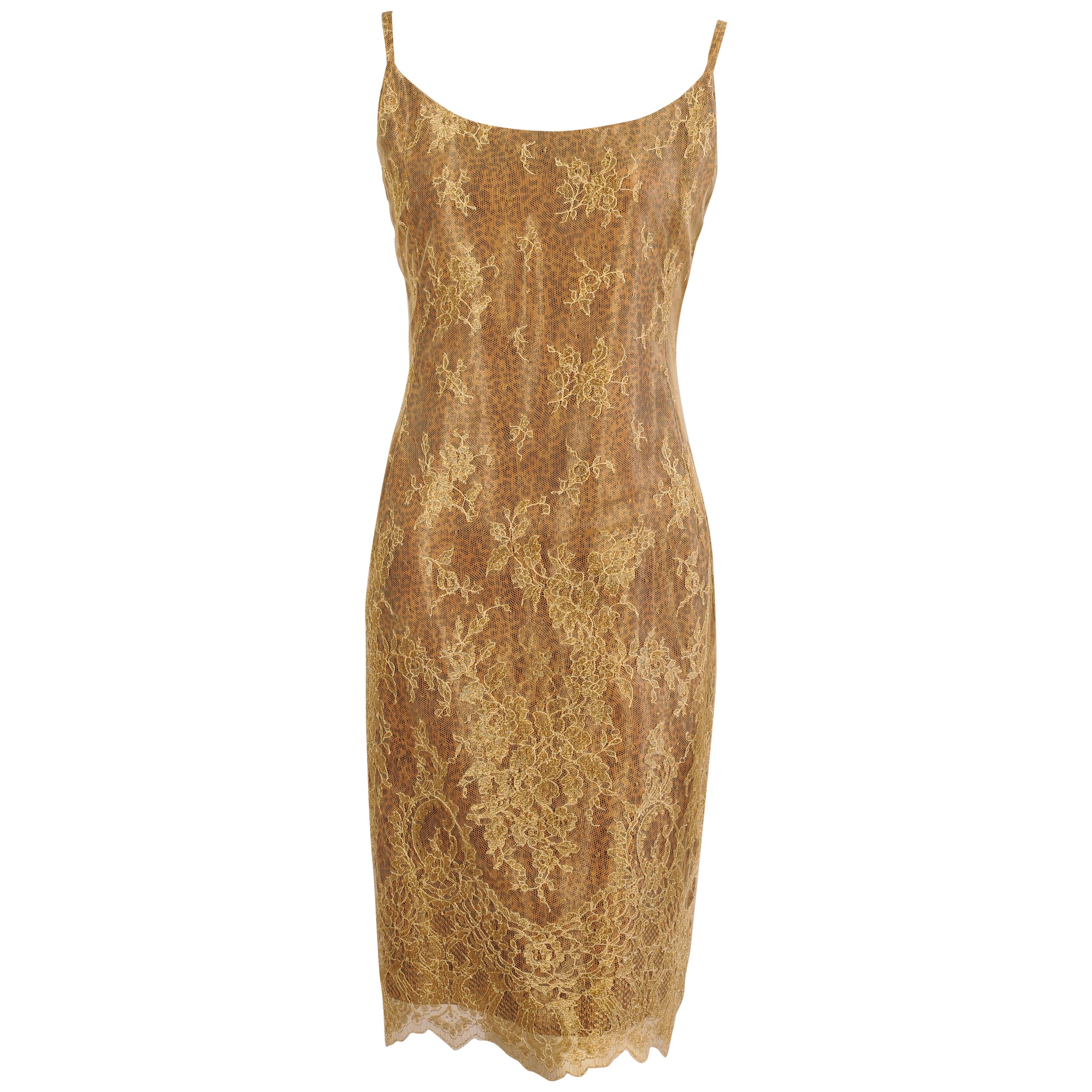 Jean-Louis Scherrer Gold Lace over Leopard Print Dress For Sale