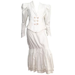 Norma Kamali 1980s White Cotton Jacket & Skirt Size 10.