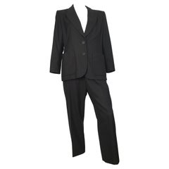 Vintage Yves Saint Laurent 1990s Black Wool & Cashmere Pinstripe Pant Suit Size 8 / 10.