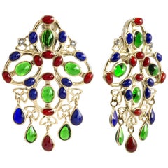 Gripoix Multi Color Plumetis Clip Drop Earrings