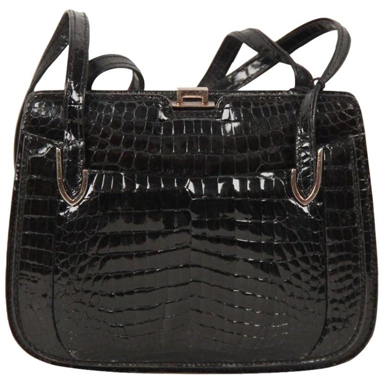 Gucci Vintage Black Crocodile Leather Shoulder Bag For Sale at 1stDibs