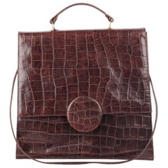 Roy La Vintage Brown Embossed Leather Large Satchel Shoulder Bag