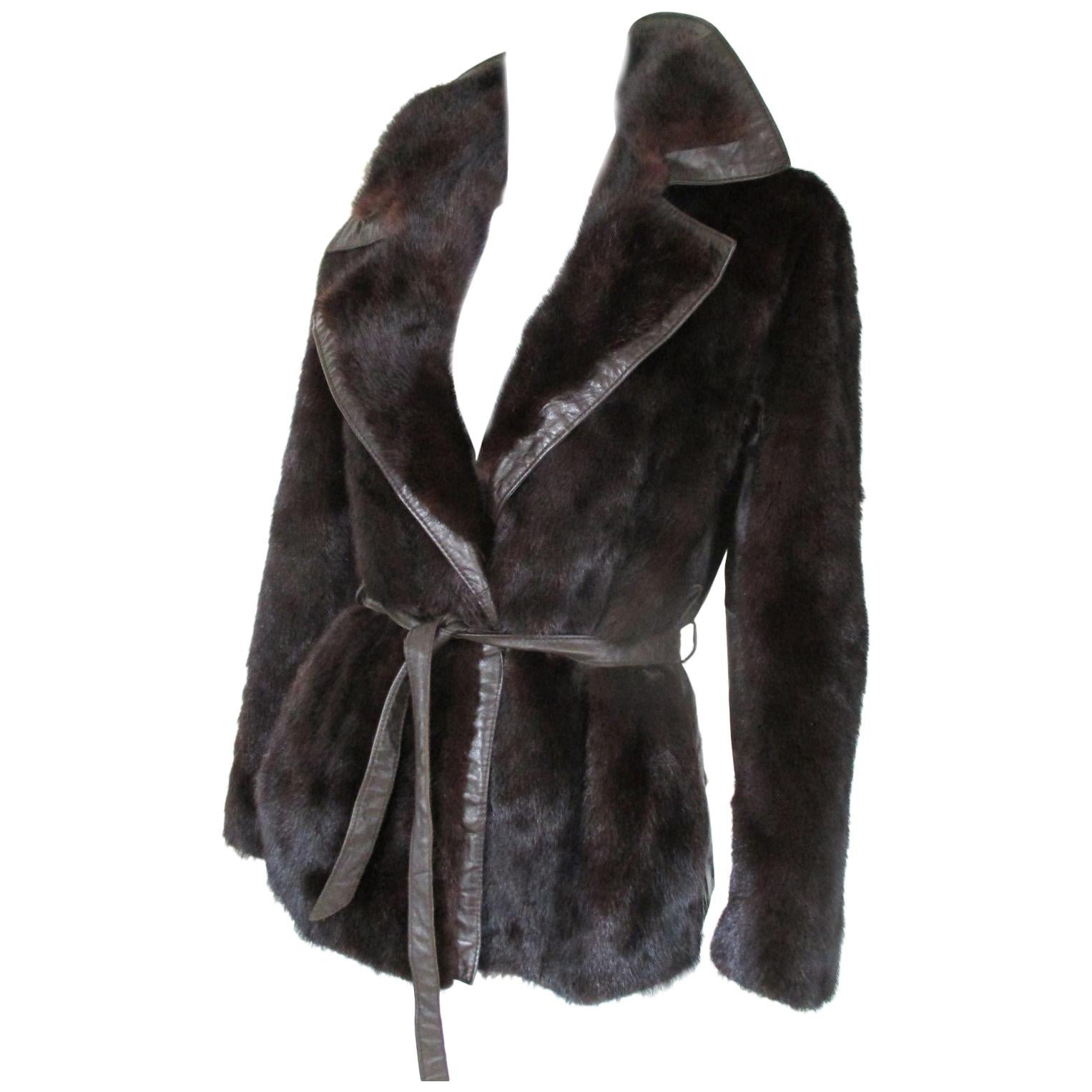 Belted Mink Fur Jacket with Leather details