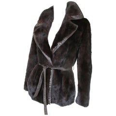 Vintage Belted Mink Fur Jacket with Leather details