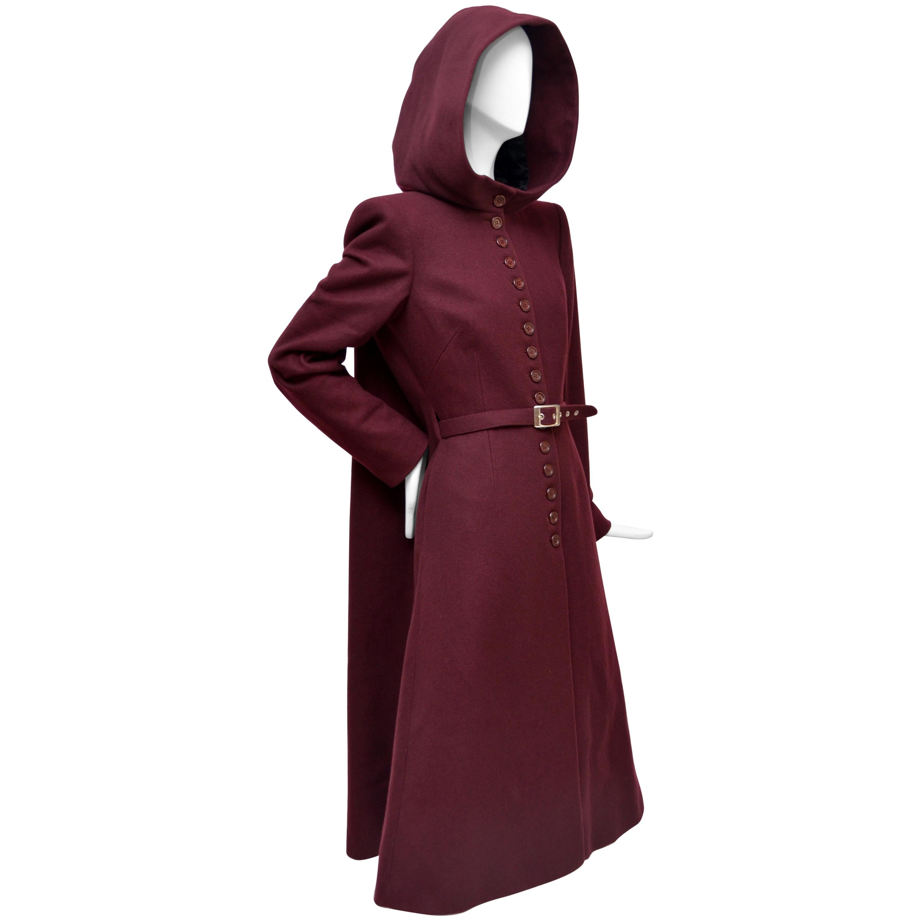 Alexander McQueen "Joan" Runway Burgundy Hooded Cape Coat, 1998 / 99