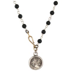 Small Spanish Conquistador Coin Black Onyx Necklace