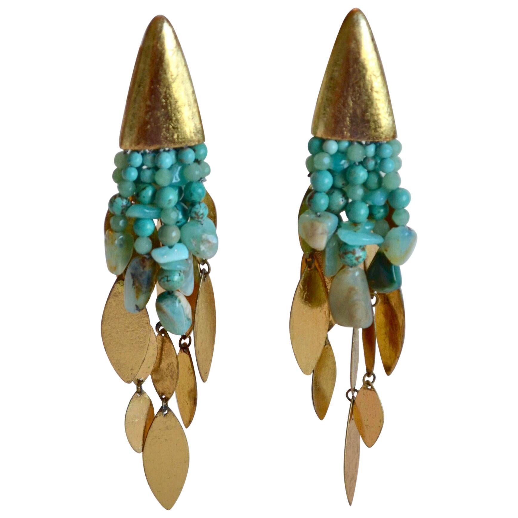 Monies Turquoise Opal Gold Plate Drop Clips 