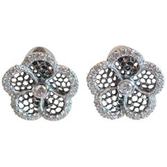 J. Kasi Five Petal CZ and Rhodium Clip Earrings