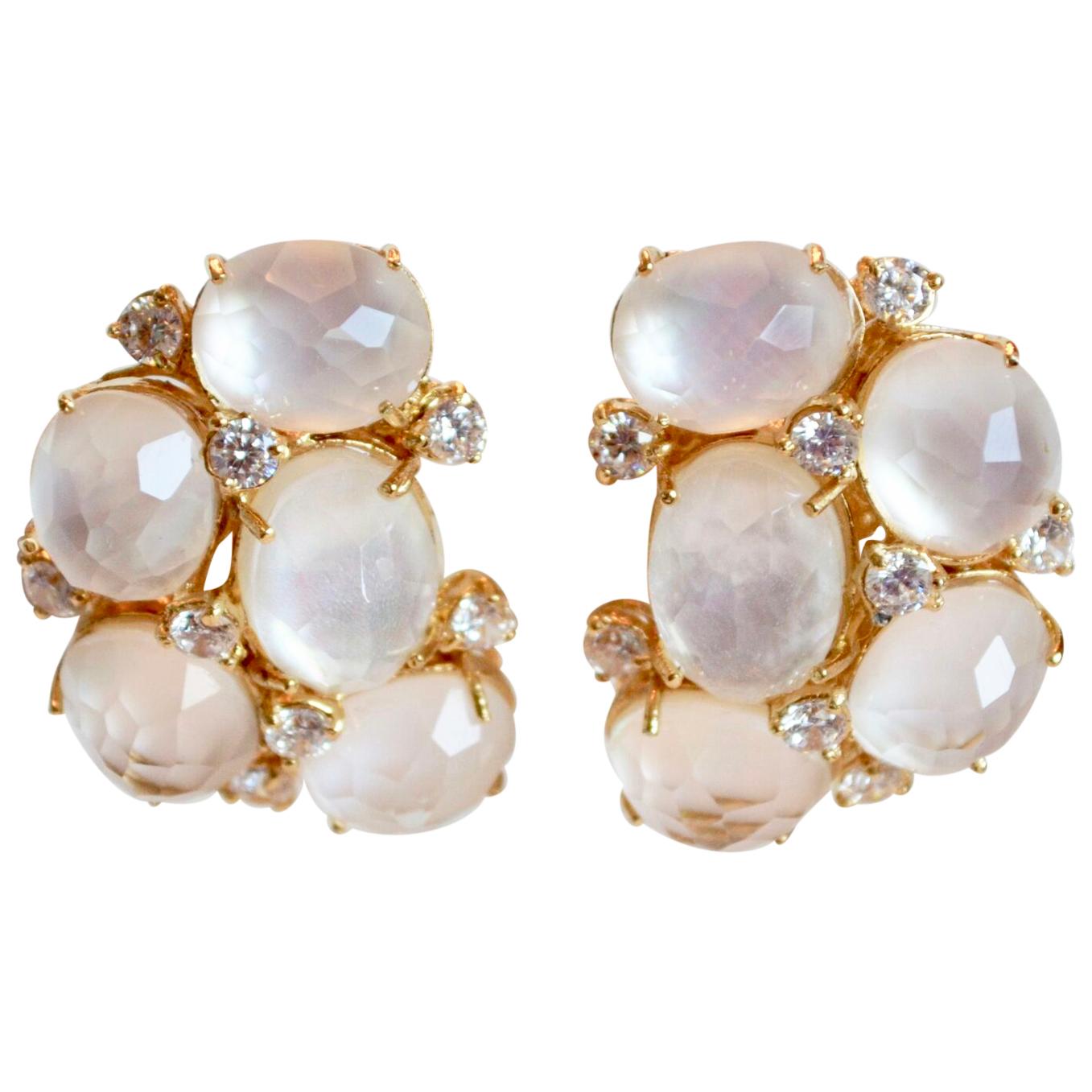 J. Kasi Cluster White Quartz and Mother of Pearl Clip Earrings