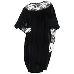 Yves Saint Laurent Rive Gauche vintage Black Velvet Dress With Lace Detail