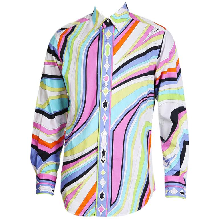 Pucci Multicolor Swirled Print Button Up Shirt, contemporary