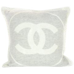 CHANEL Merino Wool Cashmere CC Pillow White Navy Blue 202040