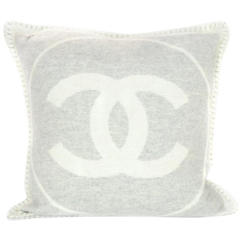Chanel Off White and Grey Wool and Cashmere CC Square Throw Pillow and Cover