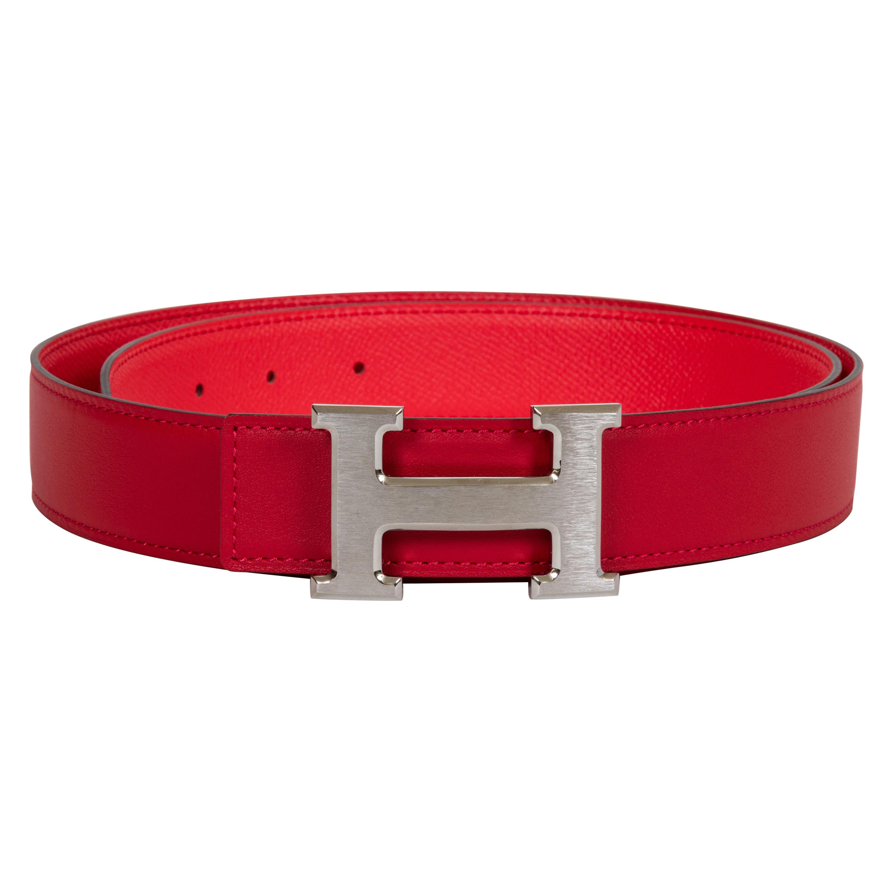 New in Box Hermès Red & Bouganville Reversible H Belt