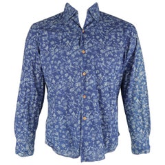 45rpm Size L Indigo Blue Floral Cotton Long Sleeve Open Collar Shirt