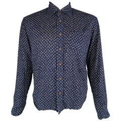 45rpm Size L Indigo White Print Cotton Long Sleeve Patch Pocket Shirt