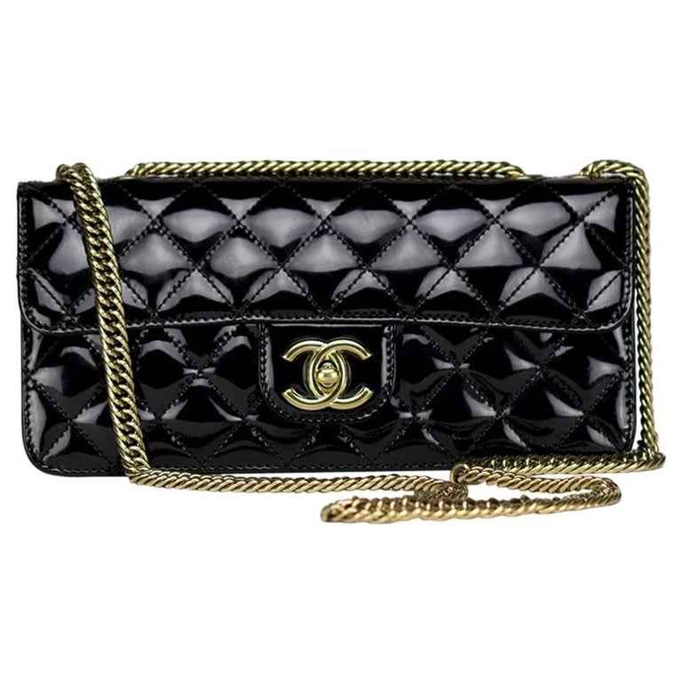 Chanel Long Rare Vintage Patent Leather Classic Flap Bag Bijoux Chain Bag For Sale