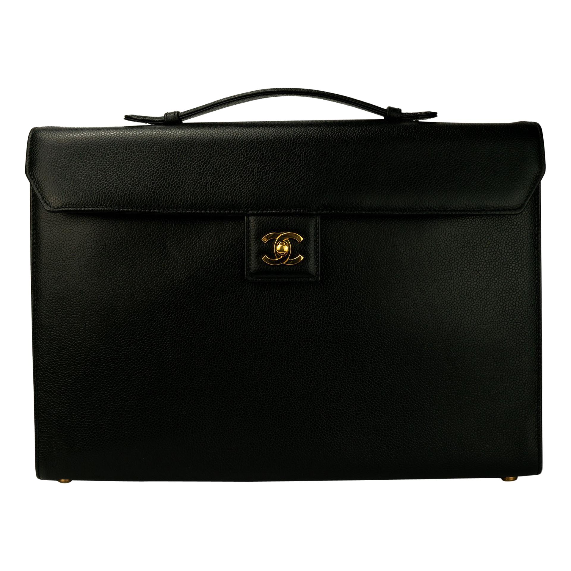 Chanel Rare Vintage Caviar CC Flap Executive Briefcase Portfolio Laptop Bag 