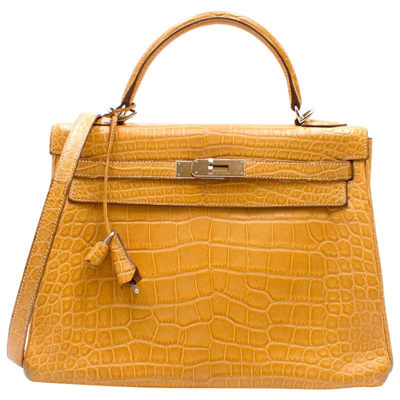 Hermes Mimosa Alligator Mississippi 32cm Kelly Bag im Angebot