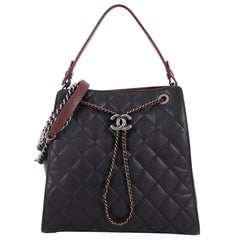 Chanel Top Handle CC Drawstring Bucket Bag Quilted Caviar Medium