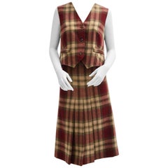 Wool Vintage Tartan Set Skirt and Gilet 1980s