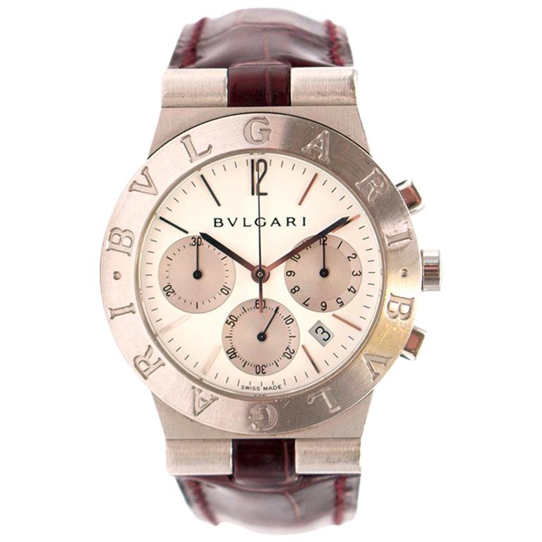 Bulgari stainless steel Diagono White dial automatic wristwatch  For Sale