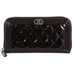 Chanel Boy L-Gusset Zip Wallet Quilted Patent Long