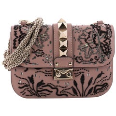 Valentino Glam Lock Shoulder Bag Embroidered Leather Small