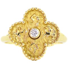 Van Cleef & Arpels 18k Gold Vintage Alhambra Ring w. Diamond sz EU54/ US 6.75 