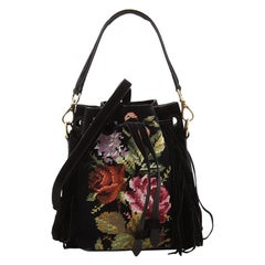 Ralph Lauren Collection - Sac seau à cordon coulissant en laine brodée avec franges et fermoir sphérique