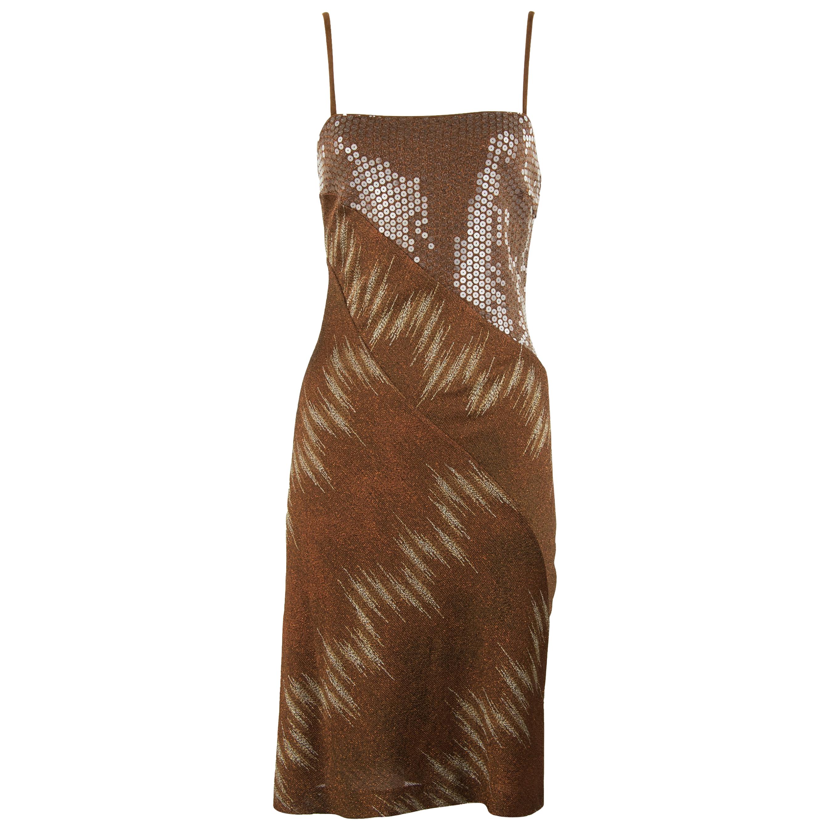 Missoni Vintage Brown Bronze and Gold Metallic and Sequin Dress  For Sale