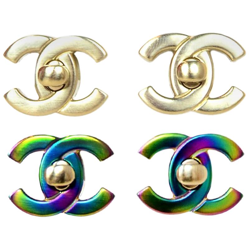 Chanel Gold / Iridescent Convertible CC Twist-lock Pierced Earrings, 2018  