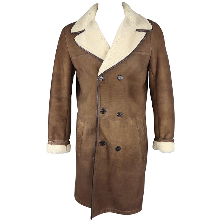PRADA 44 Light Brown Shearling Double Breasted Coat at 1stDibs