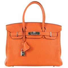  Hermes Birkin Handbag Orange H Togo with Palladium Hardware 30