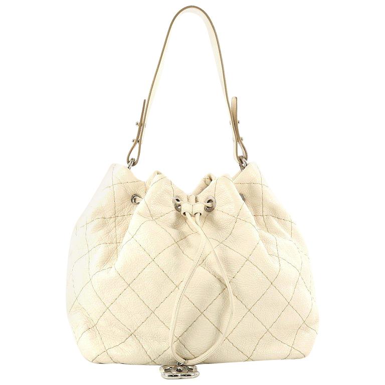 Chanel On the Road Drawstring Bucket Bag Quilted Glazed Leather at