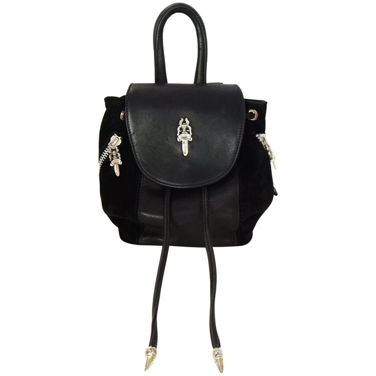 Chrome Hearts Black Suede and Leather Silver Hardware Mini Iggy