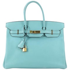 Hermes Birkin Handbag Blue Atoll Epsom with Gold Hardware 35