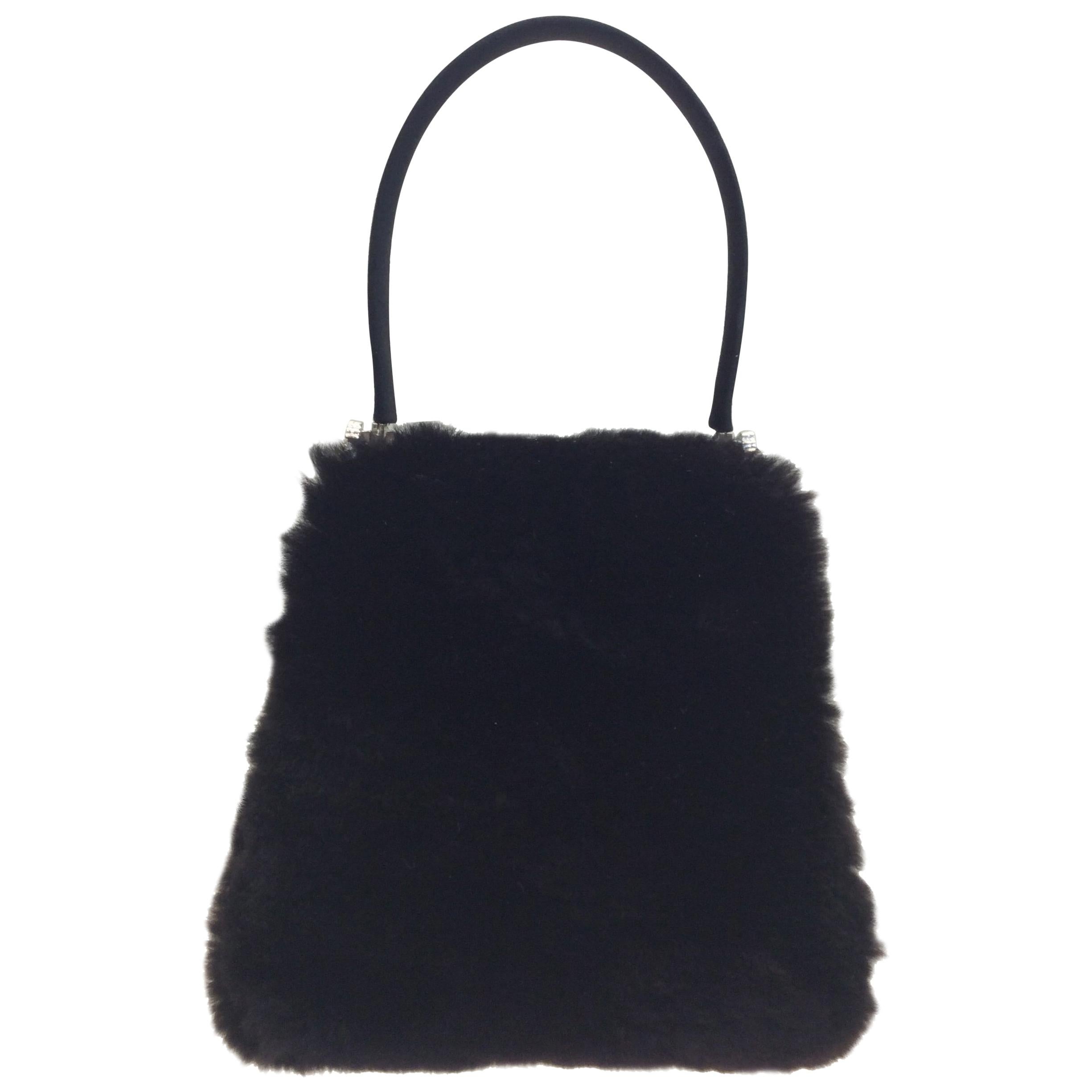 Judith Leiber Black Mink Handbag For Sale