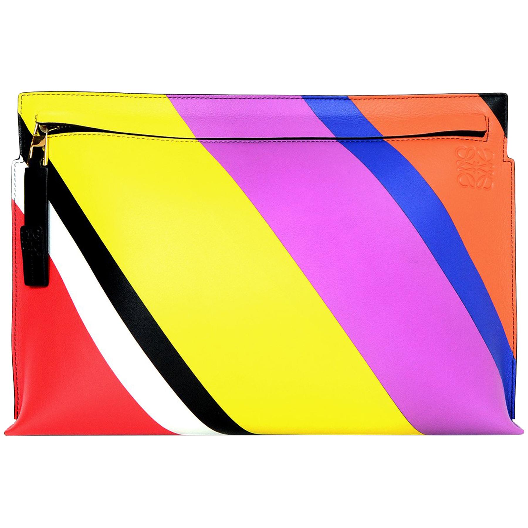 Loewe Multi-color Leather Stripe T-Pouch Flat Clutch Bag