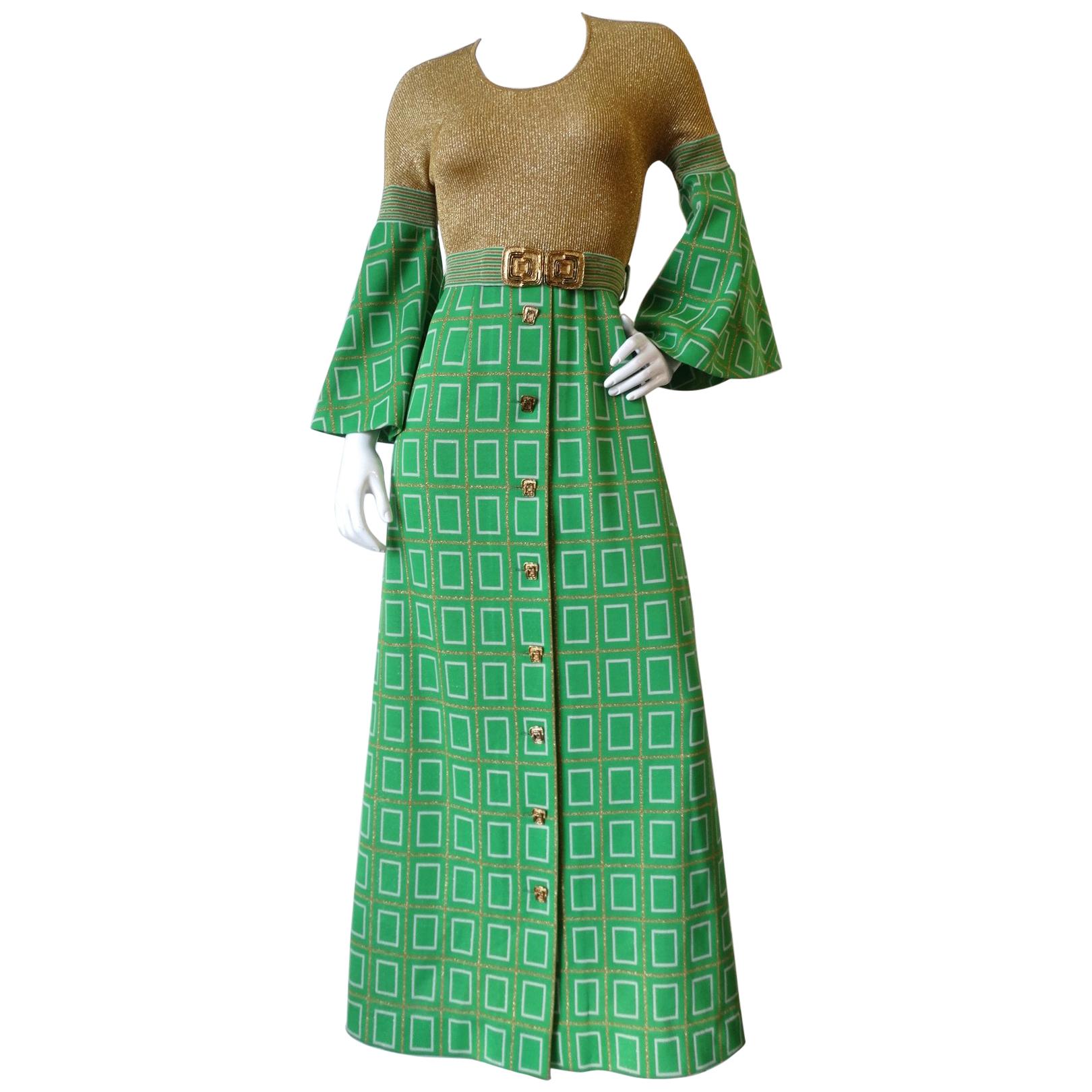 1960s Aled Couture Flounce Sleeve Lurex Dress