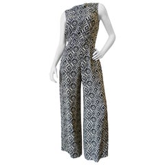 Vintage Christian Dior Geometric Printed Silk Jumpsuit